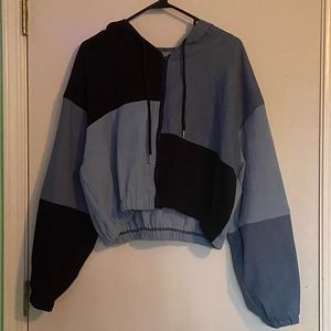 SHEIN Blue Color-block Corduroy Cropped Jacket